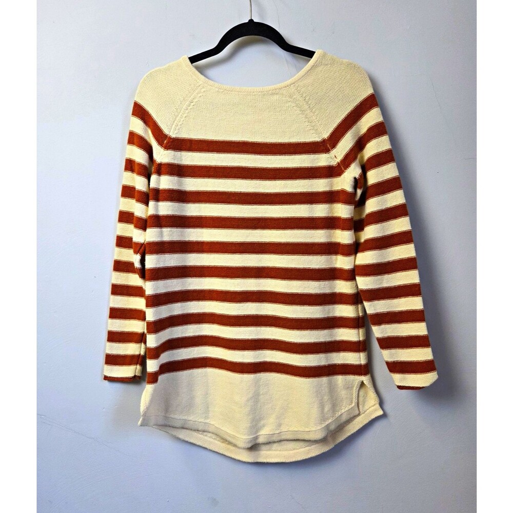 FP BEACH Womens Ivory Brown Striped Cotton Knit Round Neck Raglan Sweater XS